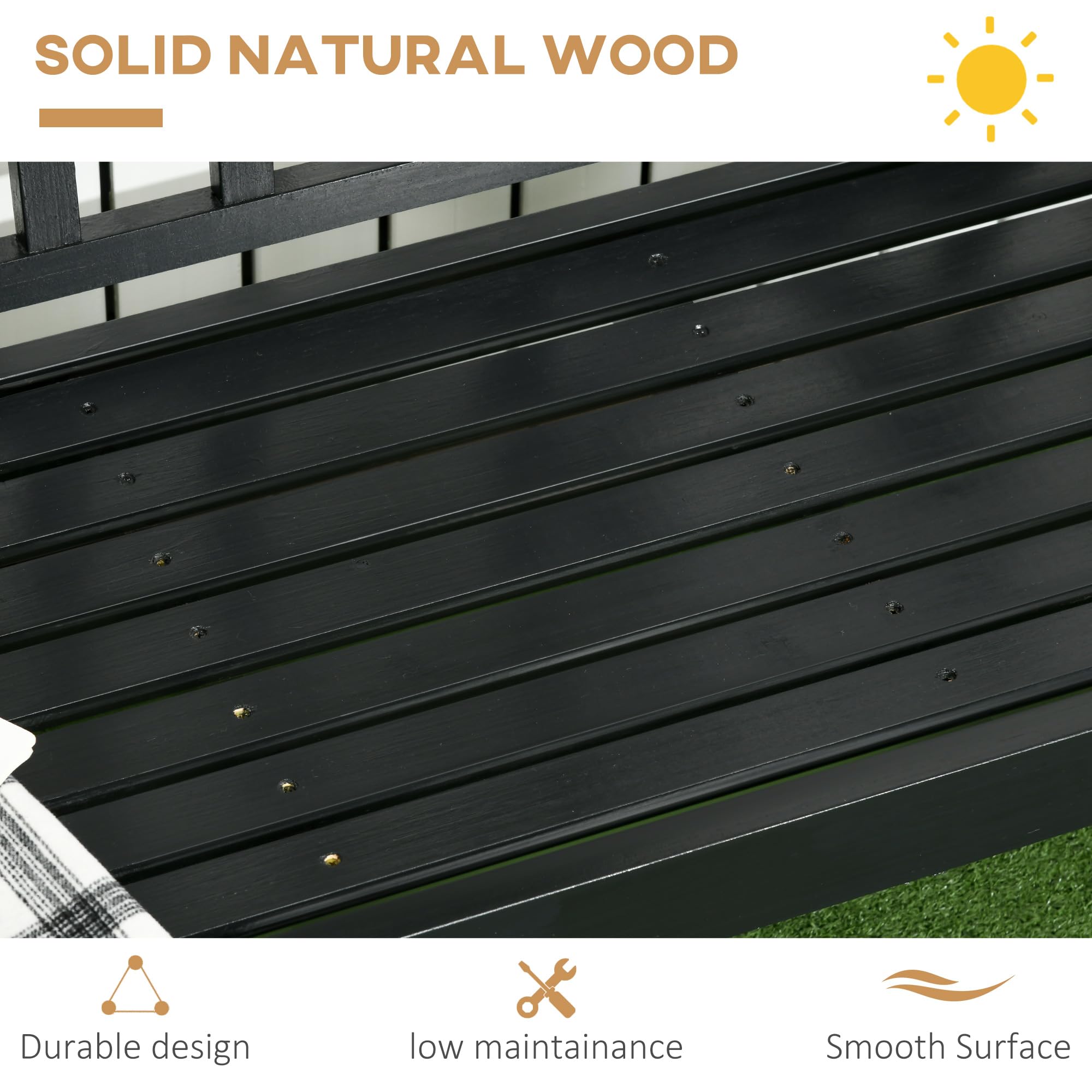 3-Person Wooden Outdoor Bench with Diamond Pattern