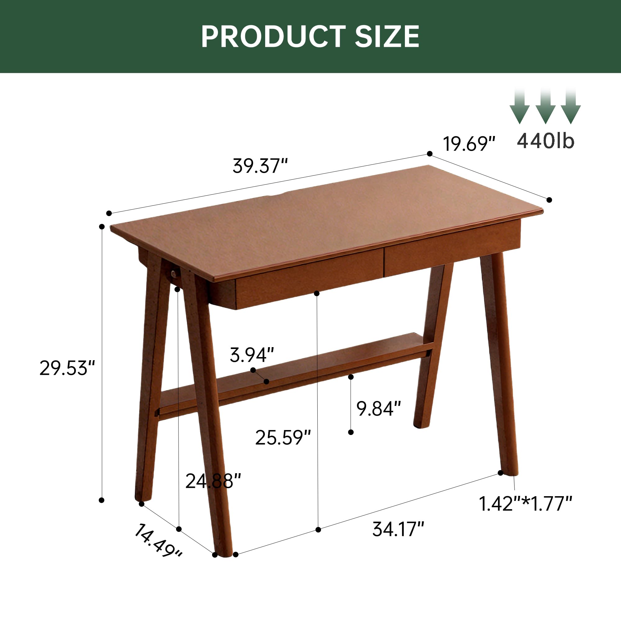 Solid Rubber Wood Writing Desk with Drawer