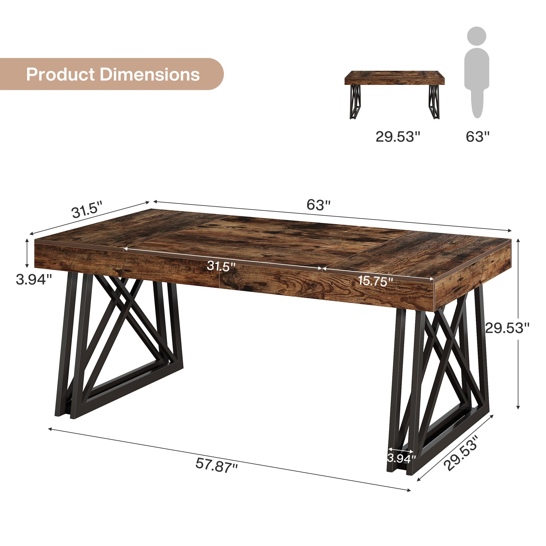 63-Inch Executive Desk with X-Shaped Legs