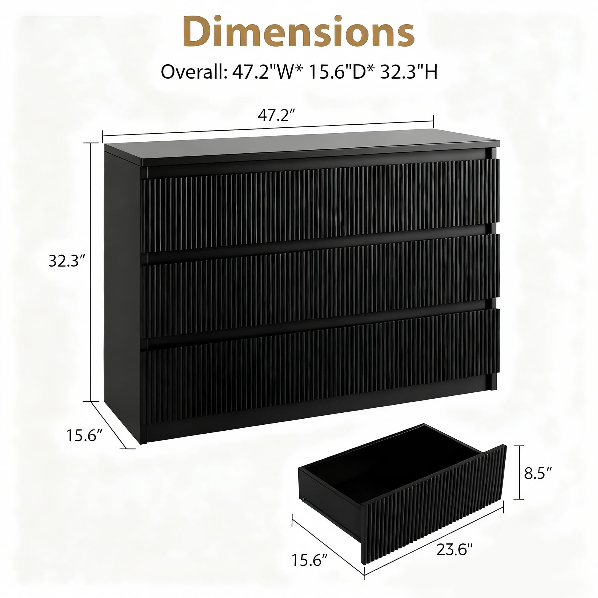 Modern 6 Drawer Dresser with Fluted Design