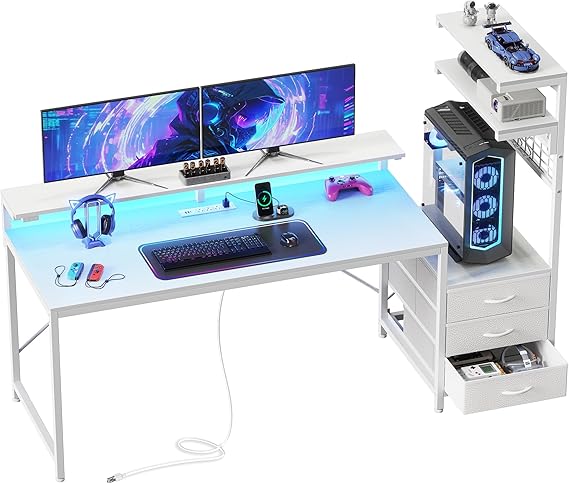 61.7" Gaming Desk with LED Lights and Outlets
