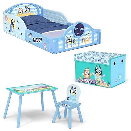 4-Piece Toddler Bedroom Set with Bed, Table, Chair and Toy Box