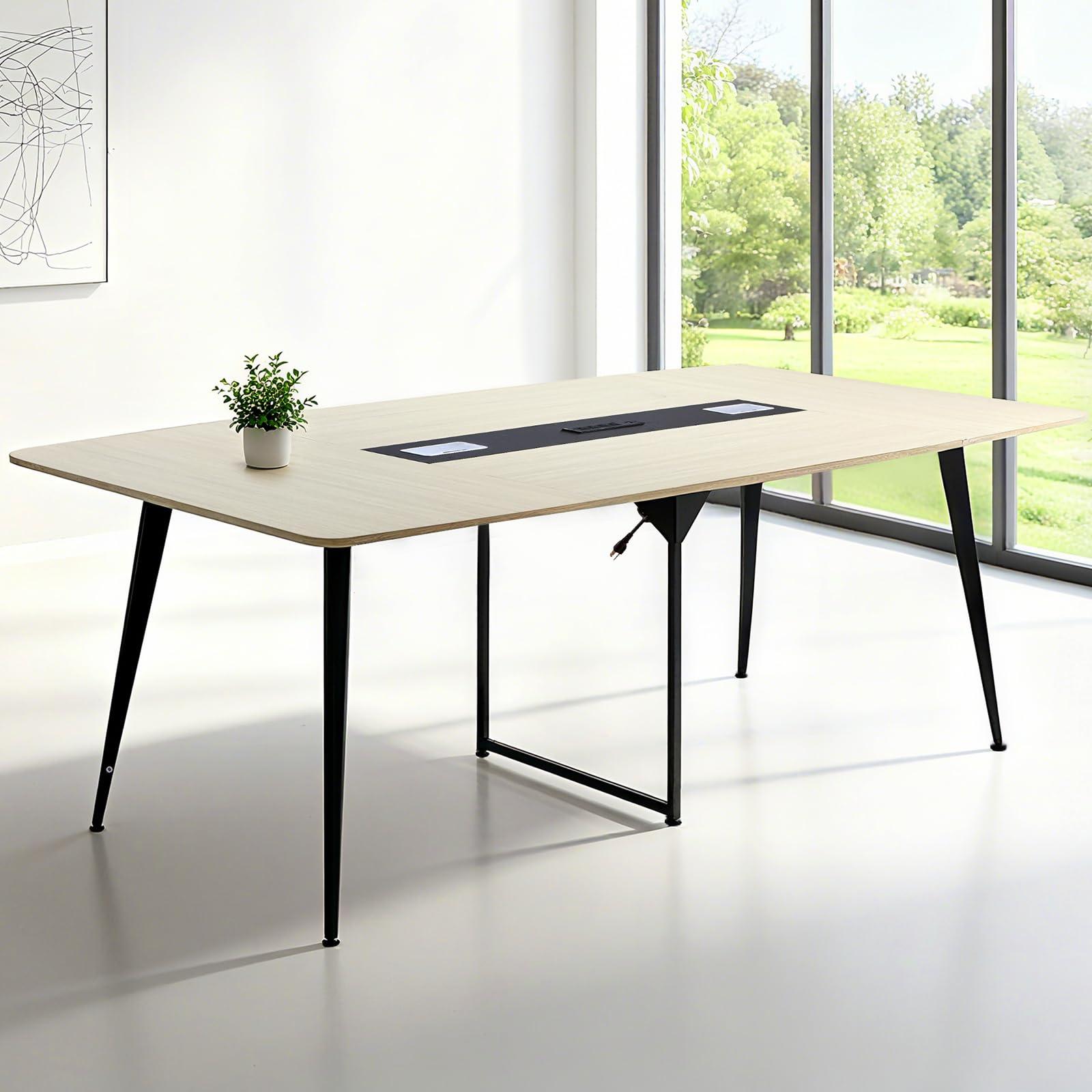 8 ft Boat Shaped Conference Table with Charging Station