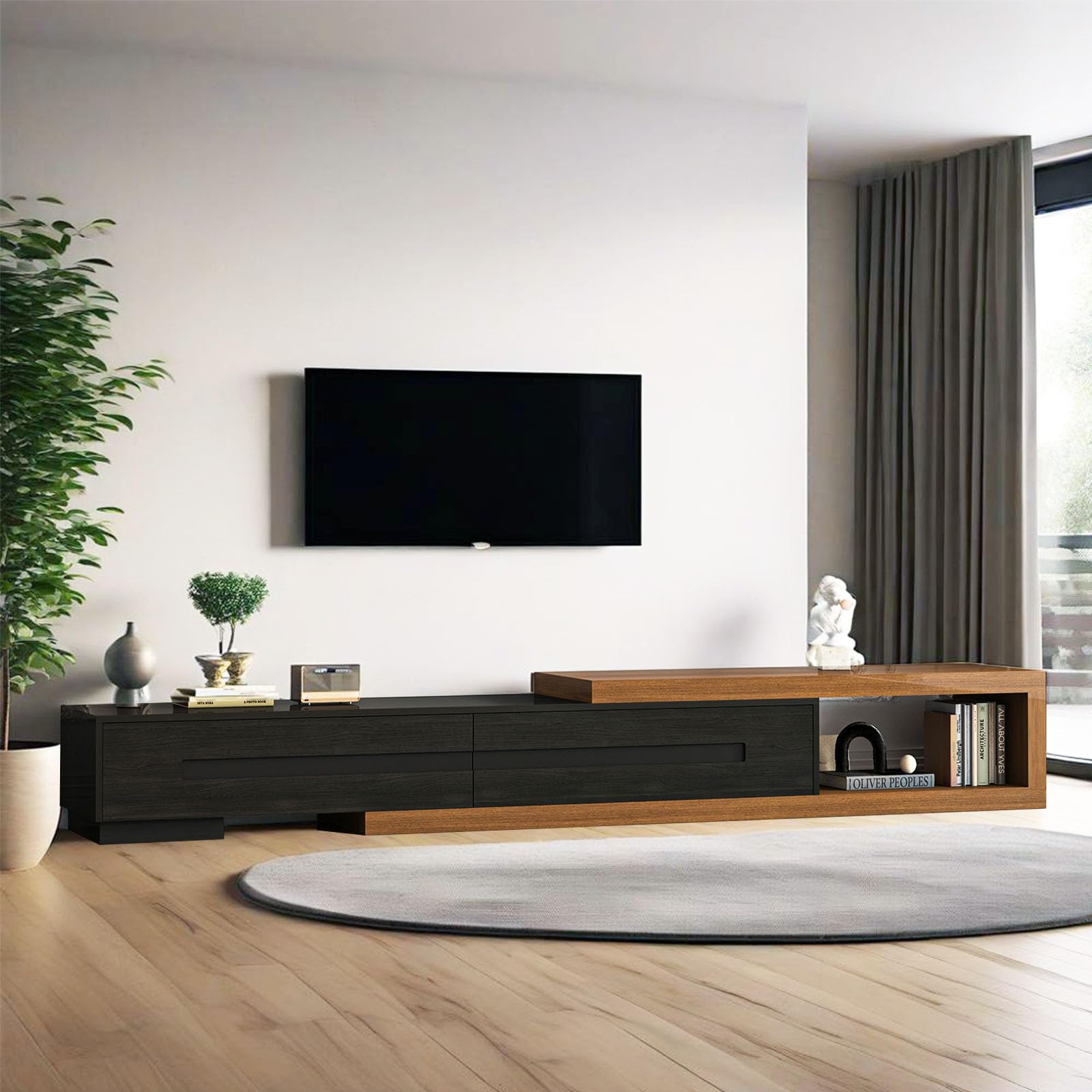 Extendable TV Stand with 2 Drawers and Storage