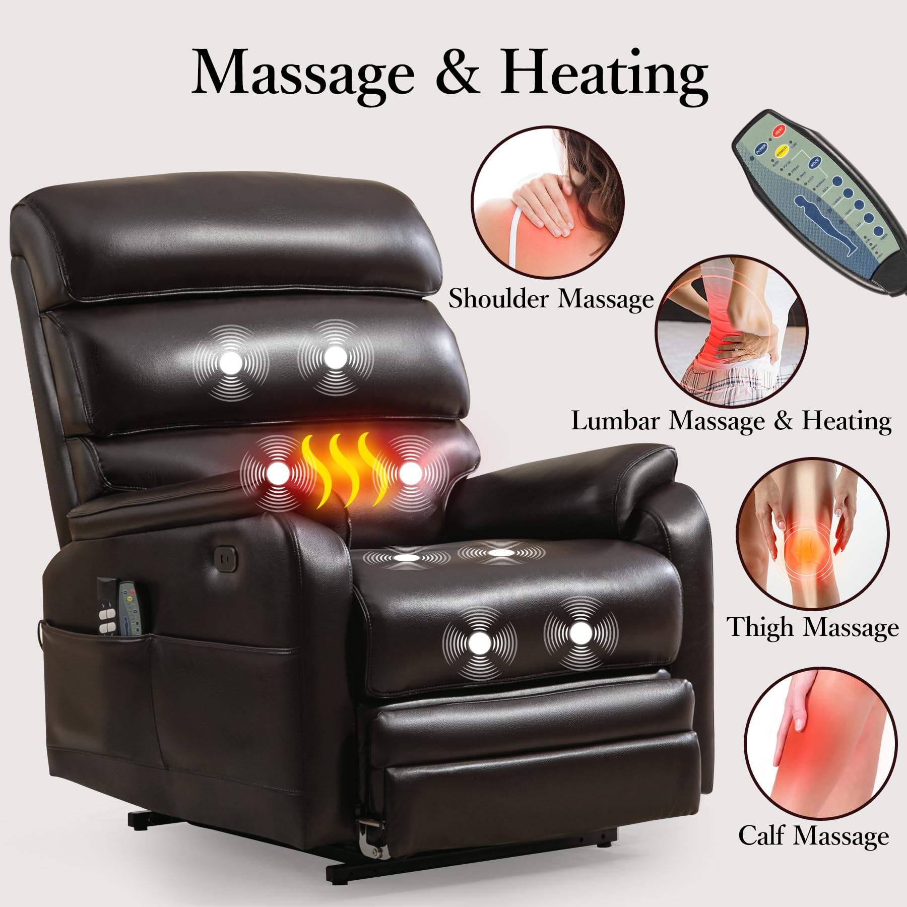 Power Lift Recliner Chair with Massage and Heat
