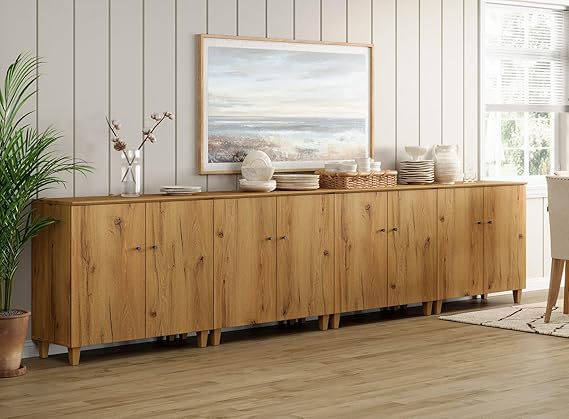 70.8" Oak Brown Buffet Cabinet with 4 Doors
