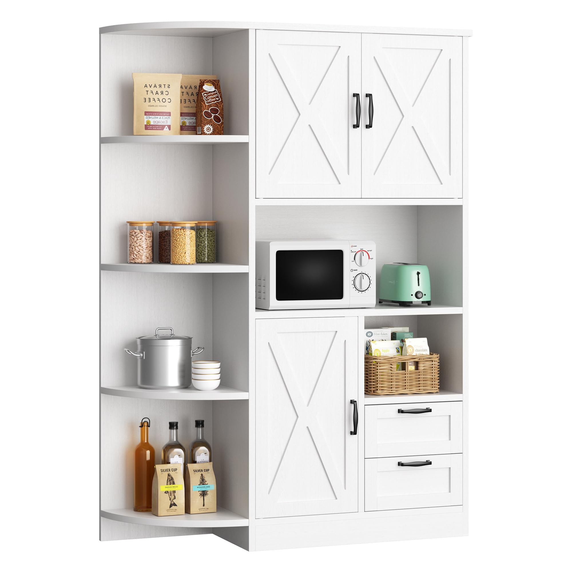 Farmhouse Kitchen Pantry Storage Cabinet with Microwave Shelf