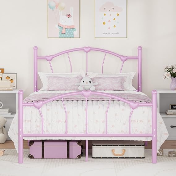 Queen Metal Bed Frame with Heart-Shaped Headboard