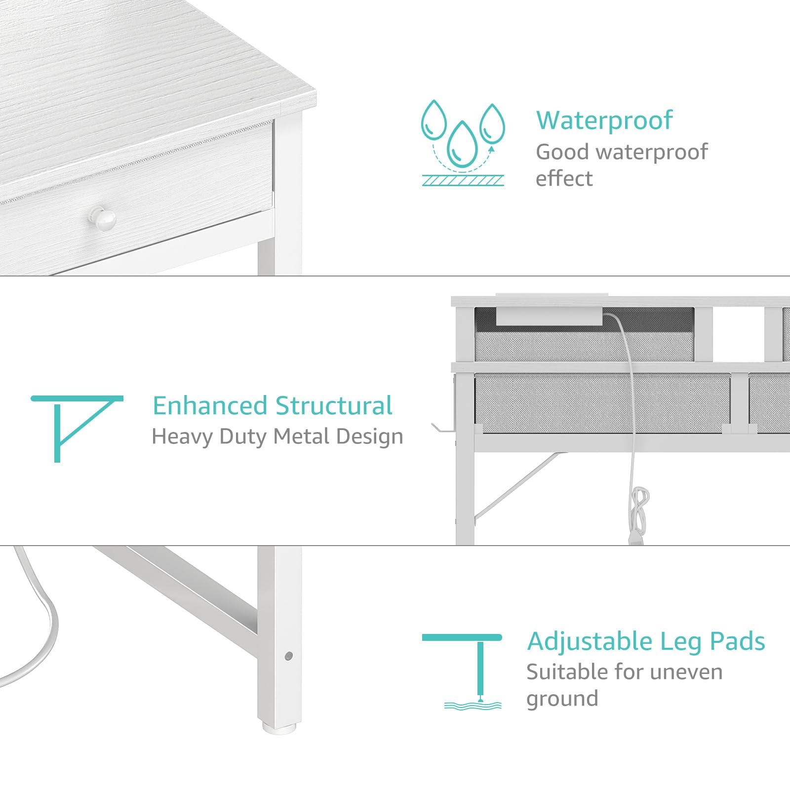 Small White Kids Desk with Fabric Drawers and Monitor Stand