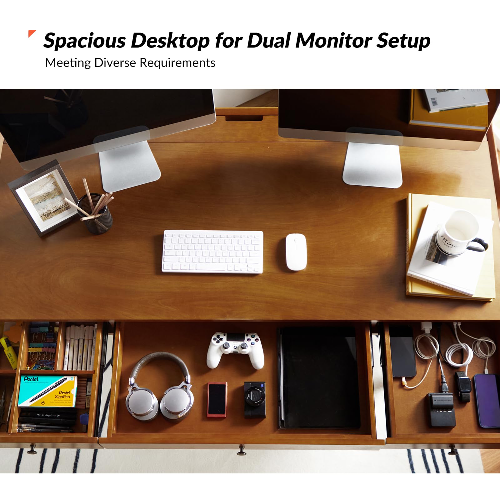 Mid-Century Modern Writing Desk with 3 Drawers