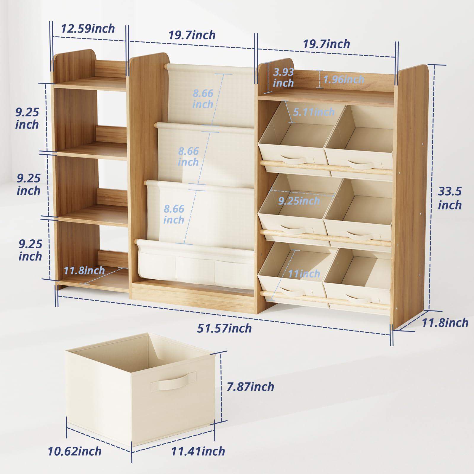 Kids Bookshelf Toy Storage Organizer with 7 Removable Bins