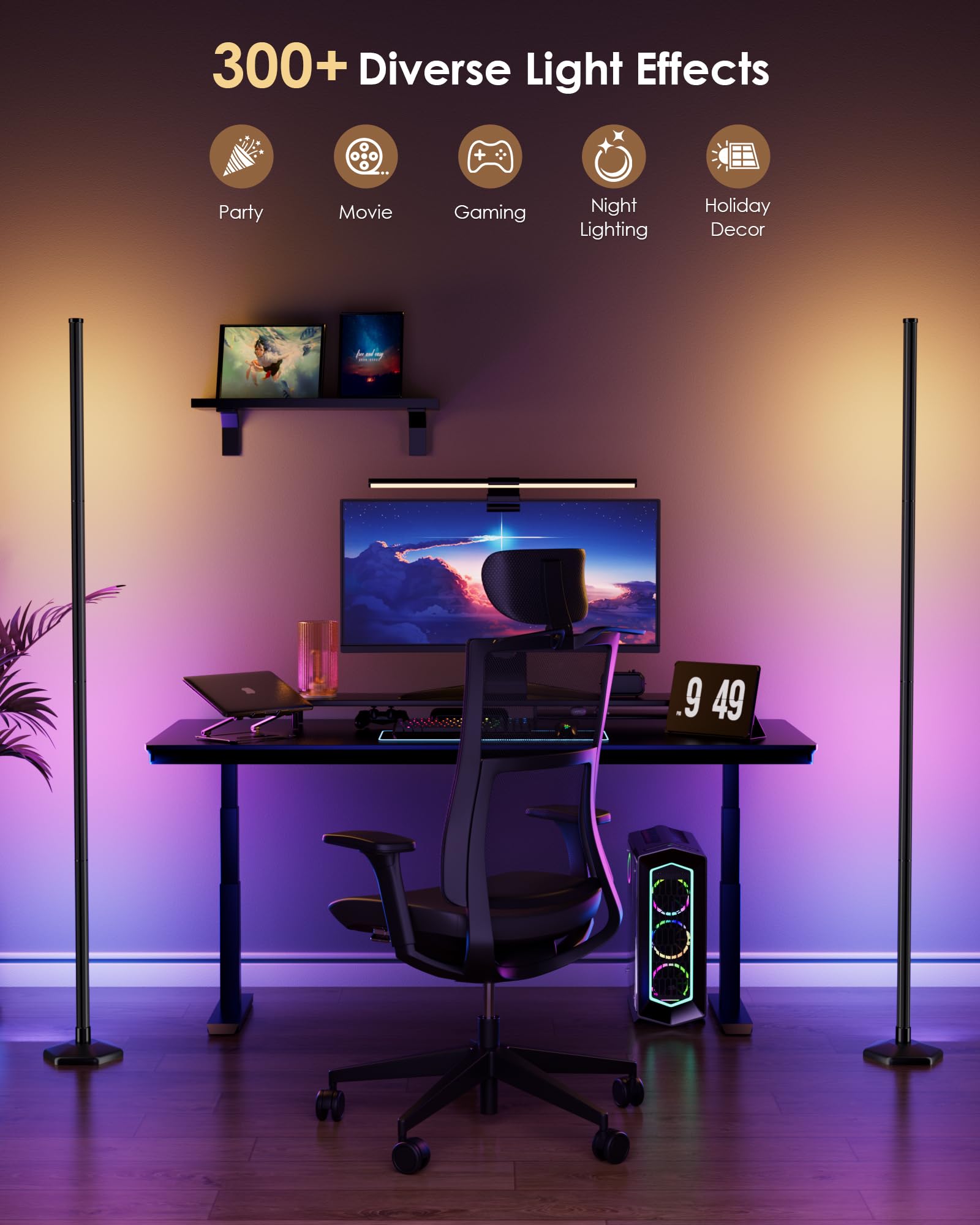 65" RGB Corner Floor Lamp with Music Sync and Remote Control