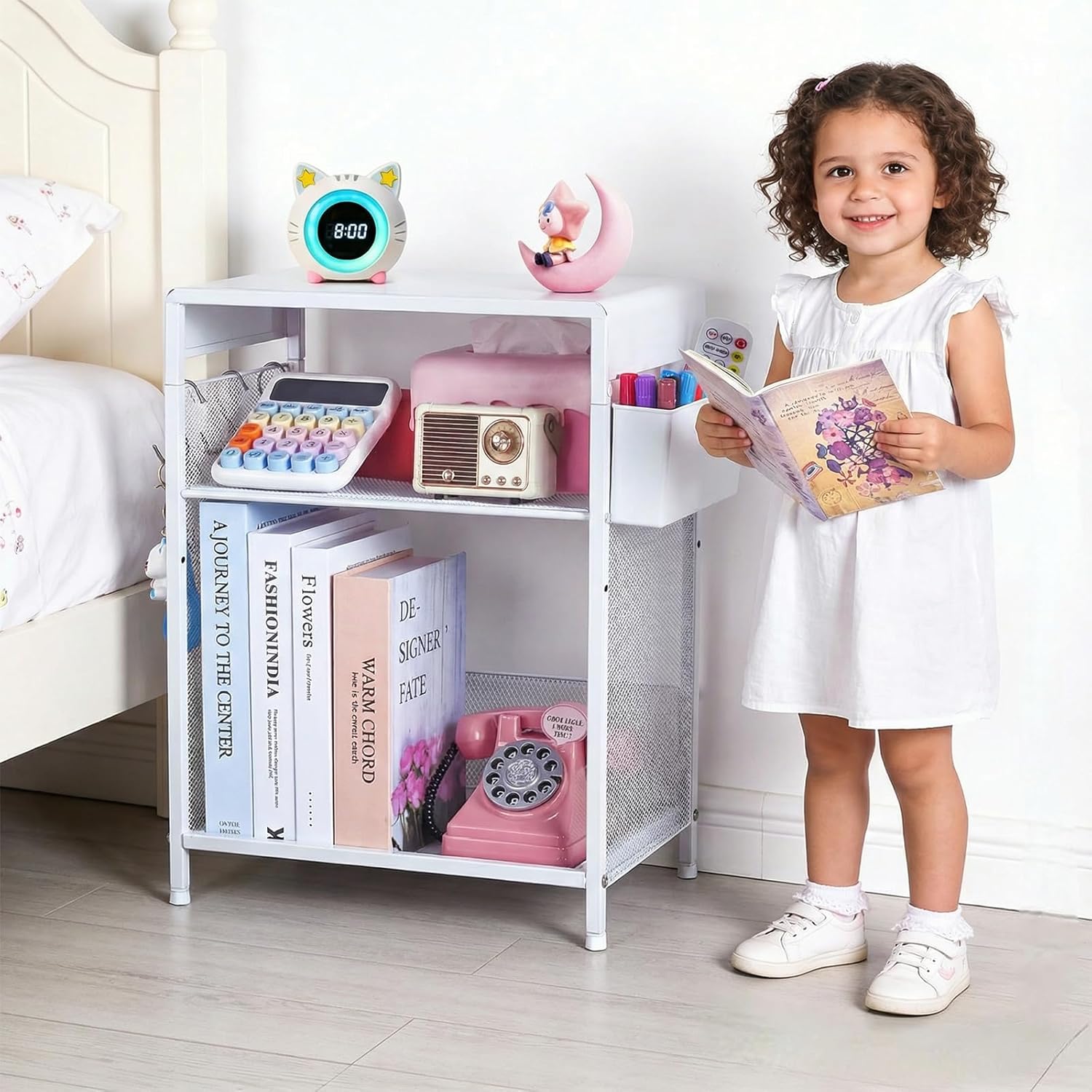 Purple Kids Nightstand 3-Tier Small Side Table