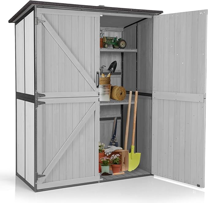 Outdoor Storage Shed with Metal Frame and Adjustable Shelves