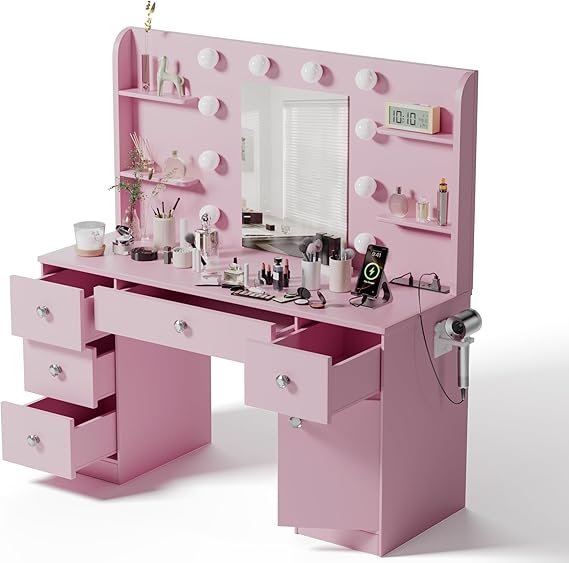 Makeup Vanity Desk with LED Mirror and Storage
