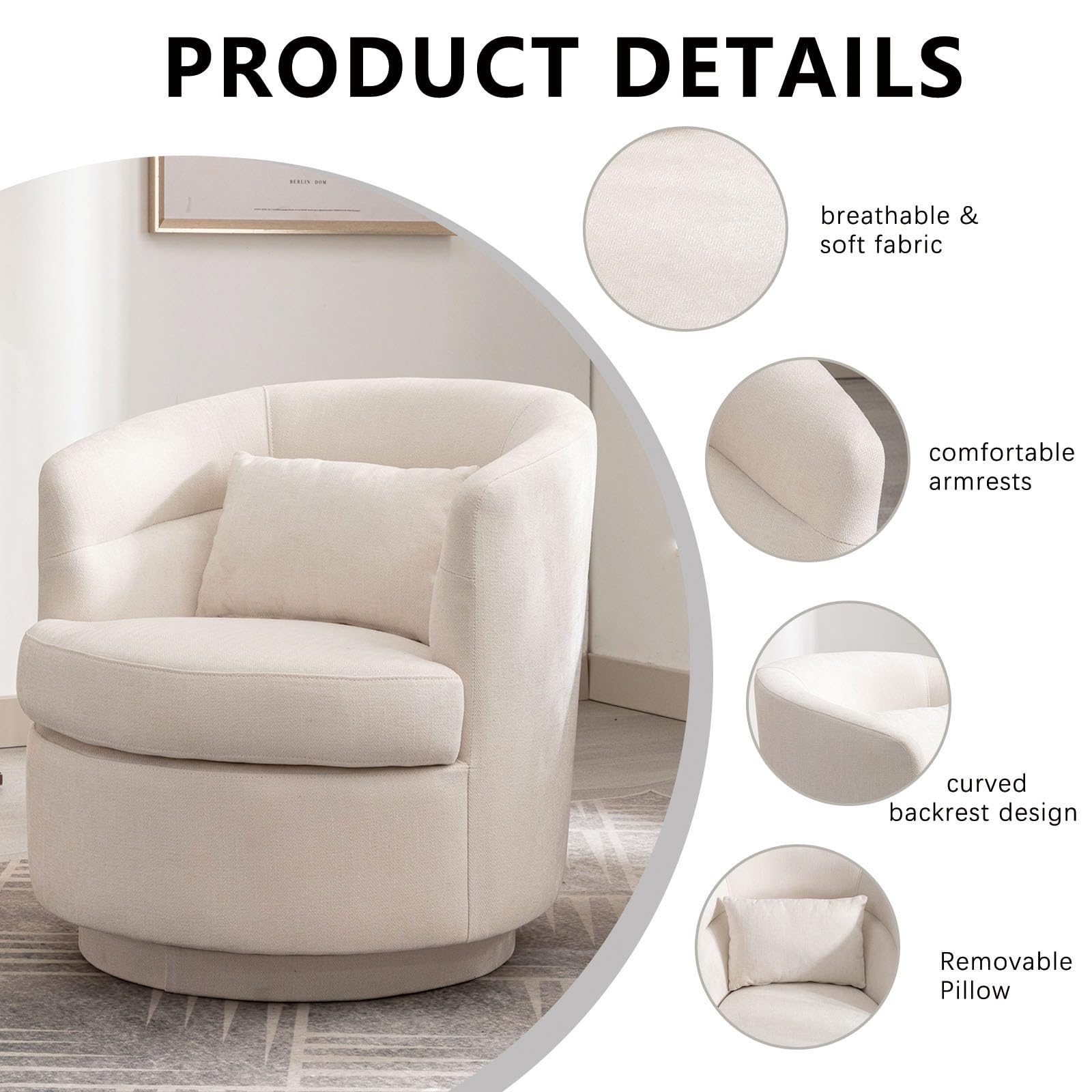 Swivel Accent Chair Set of 2 with Pillow