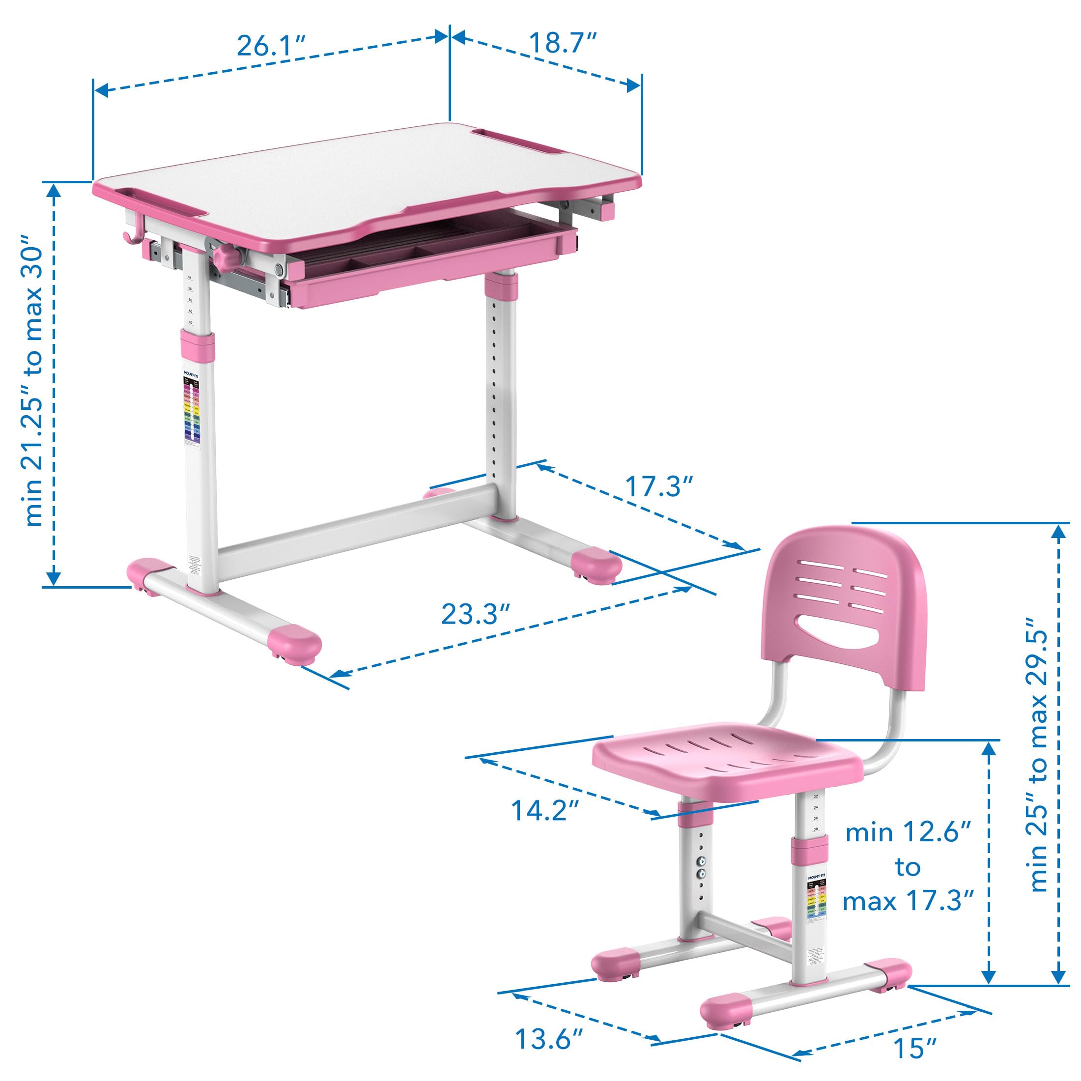 Kids Desk and Chair Set - Height Adjustable with Storage Drawer
