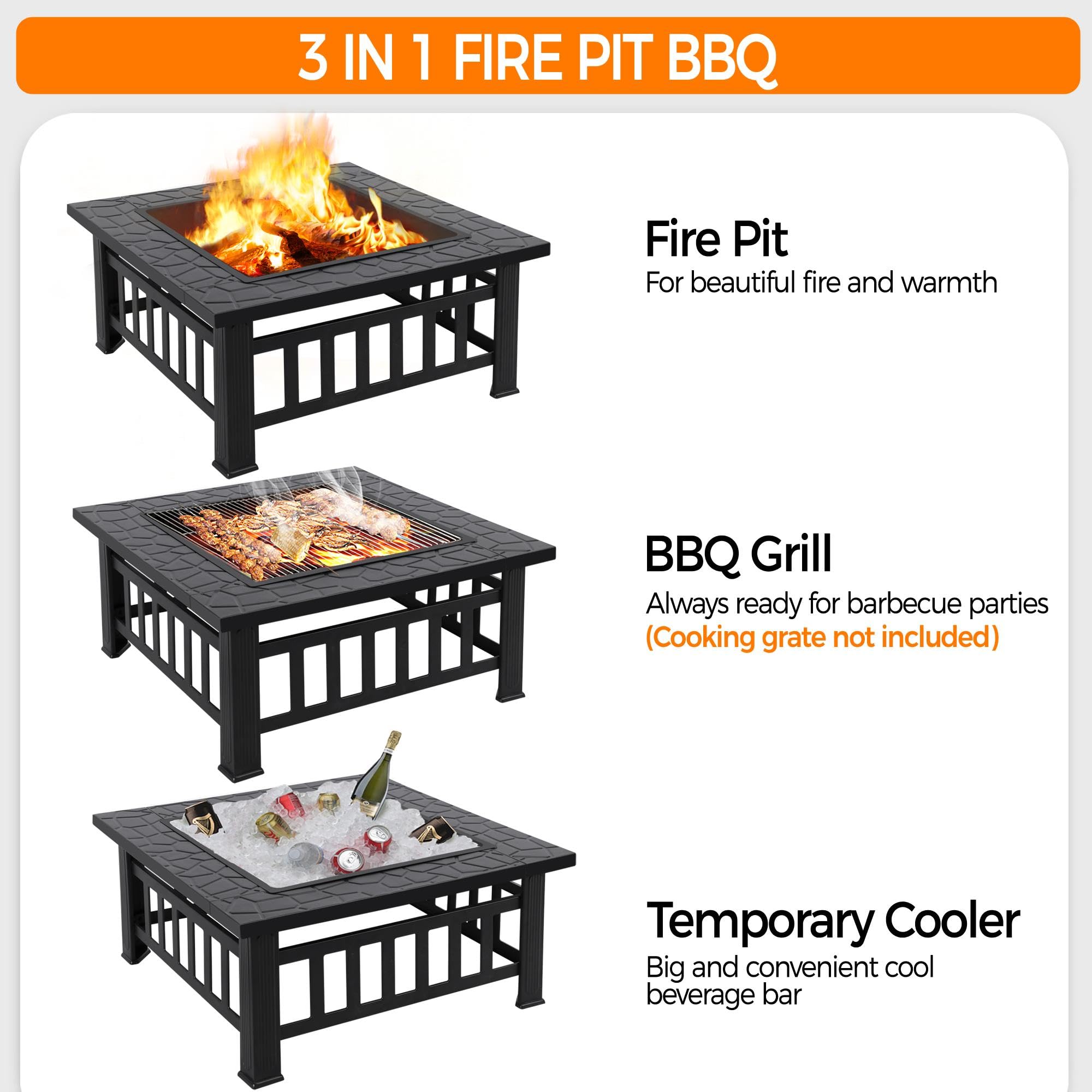 32-Inch Square Metal Fire Pit