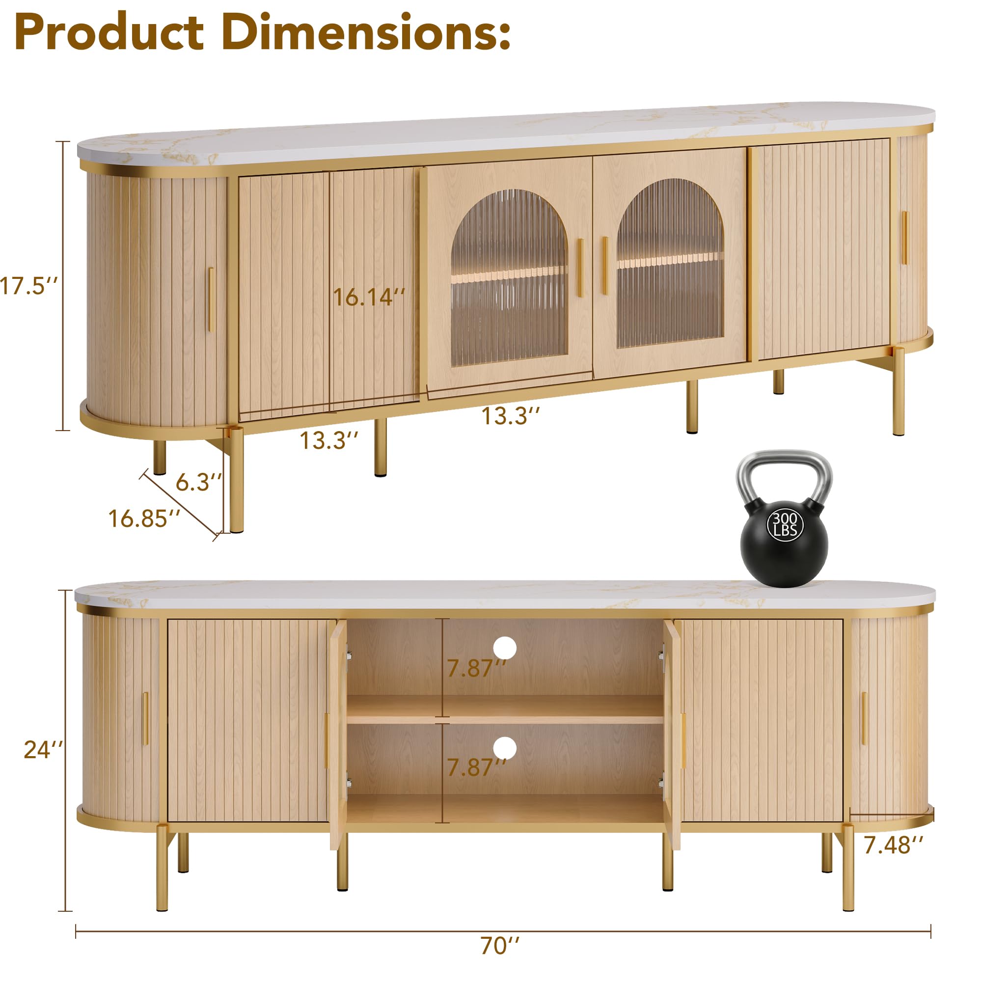 70" Fluted TV Stand with Reeded Glass Door