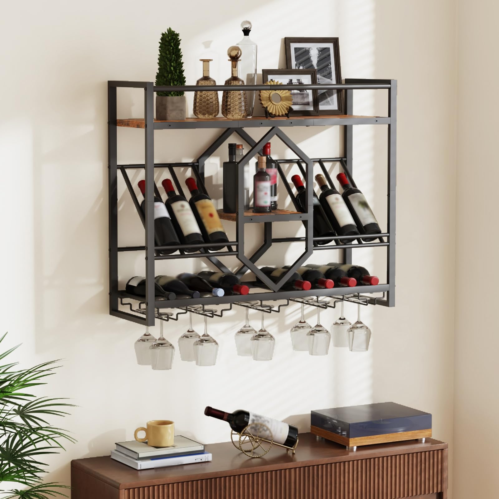 Wall Mounted Wine Rack with LED Light