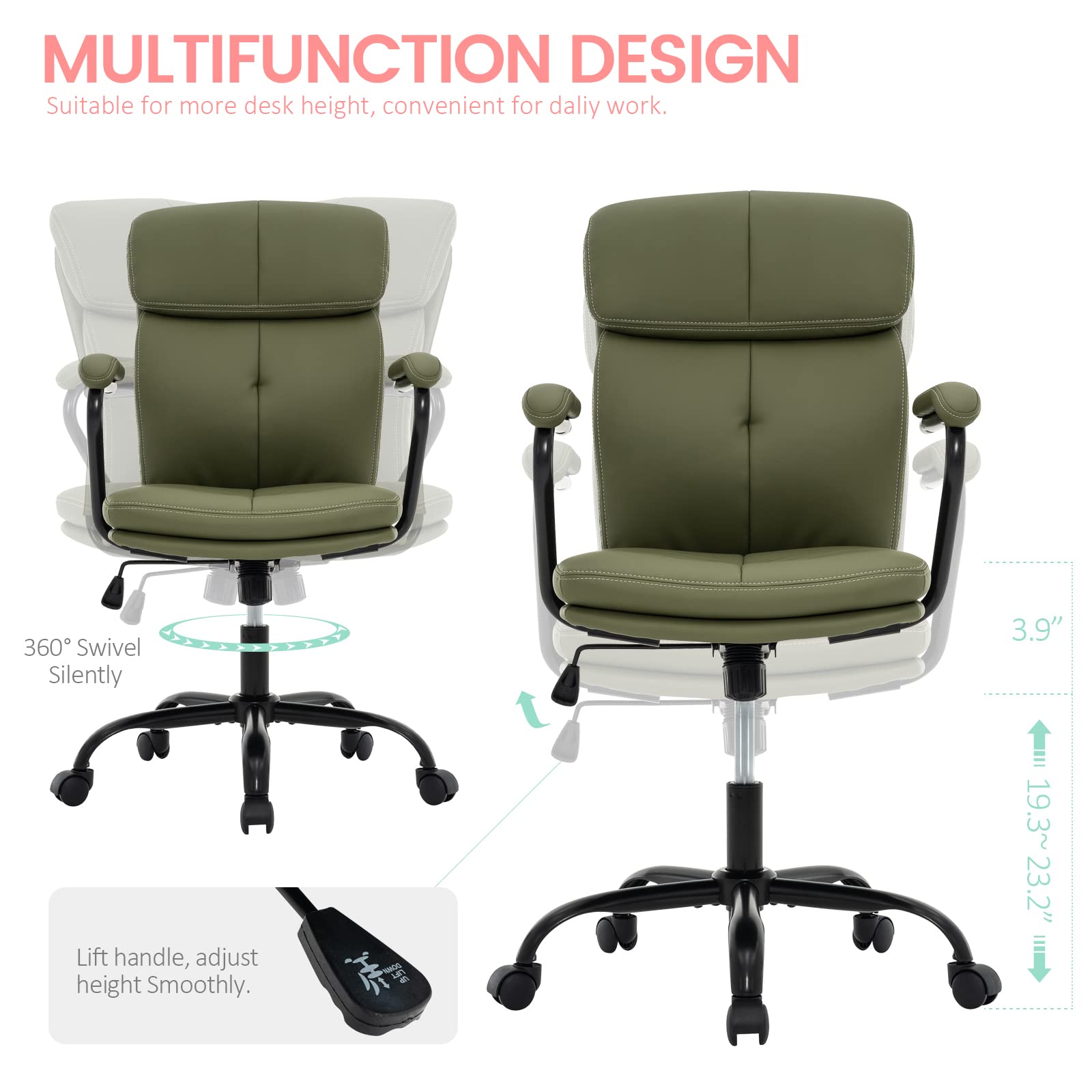 Modern Upholstered Mid-Back Office Chair with Arms