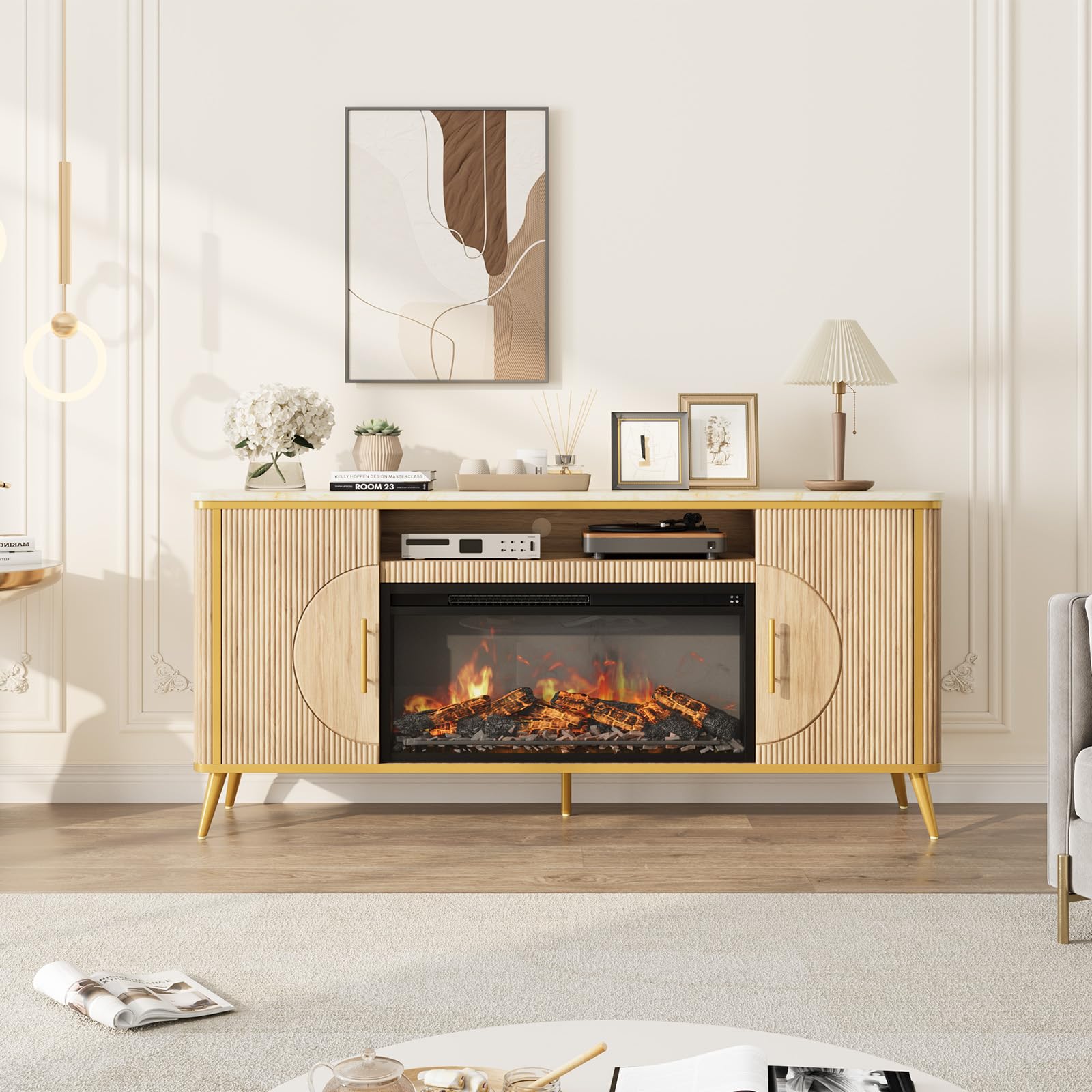 Fluted Fireplace TV Stand with Electric Fireplace