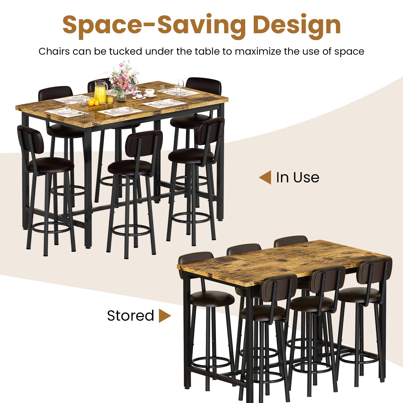 7-Piece Counter Height Dining Set with 6 Chairs