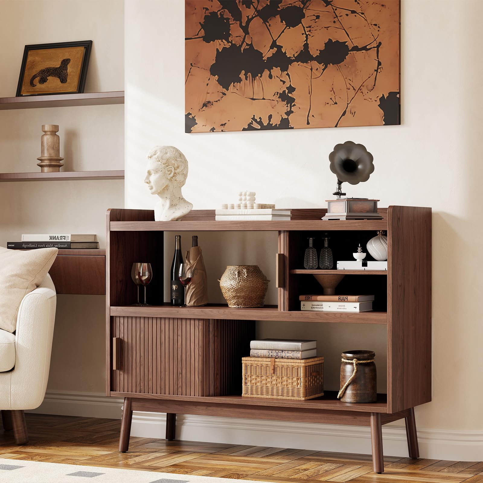 Sideboard Buffet Cabinet with Outlet and Adjustable Shelves