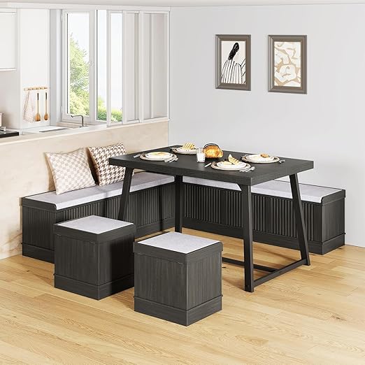 Corner Dining Table Set with Storage