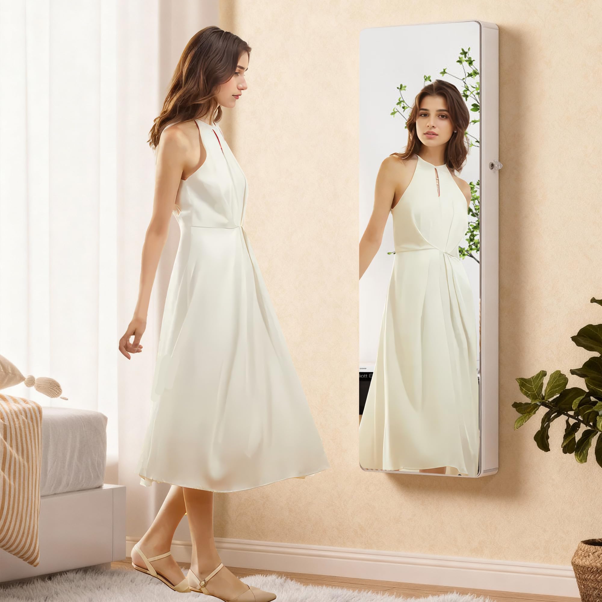 47.2" LED Jewelry Mirror Cabinet with Storage