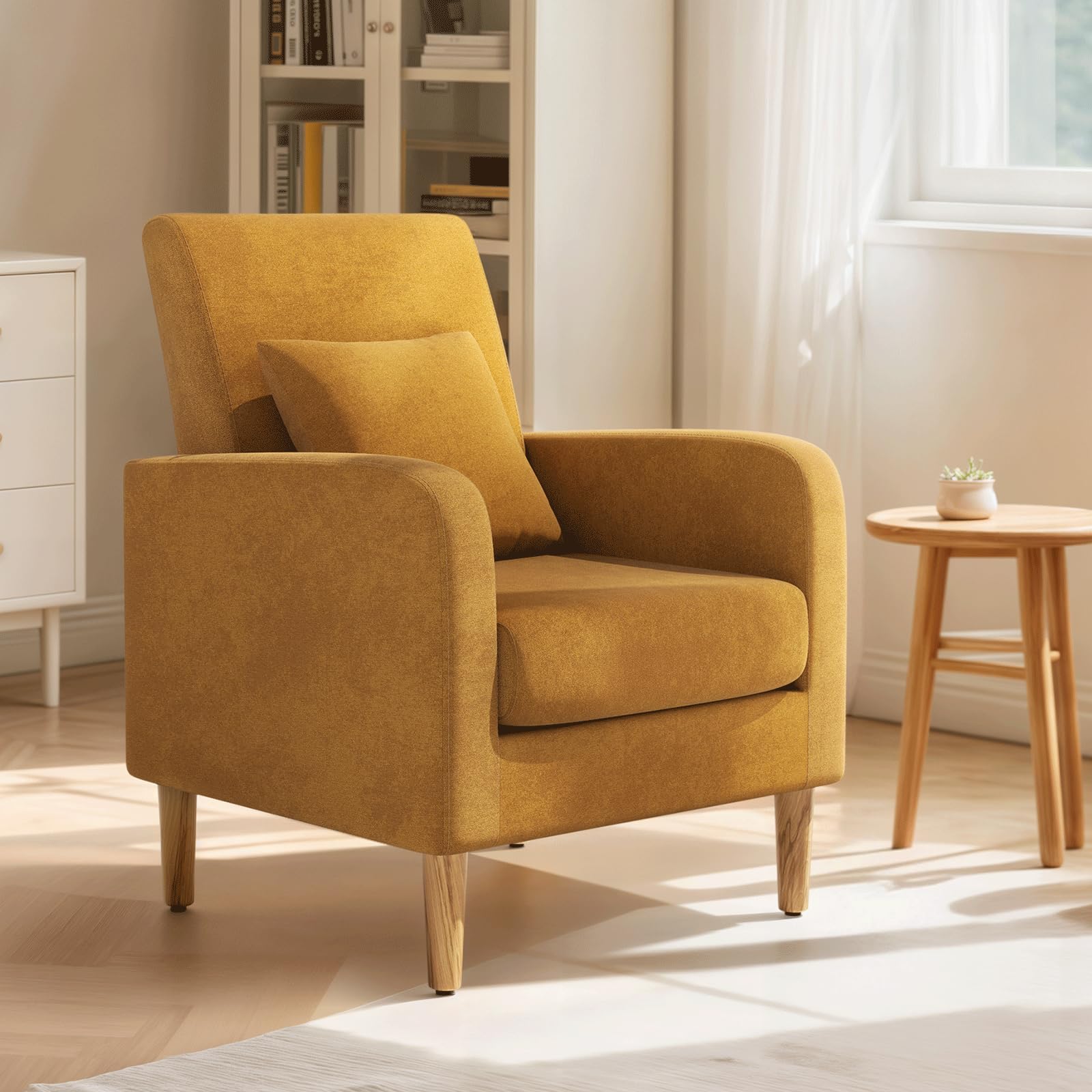 Mid-Century Upholstered Accent Chair with Lumbar Support