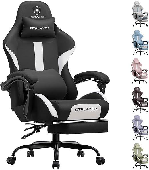 Ergonomic Gaming Chair with Pocket Spring Cushion and Footrest
