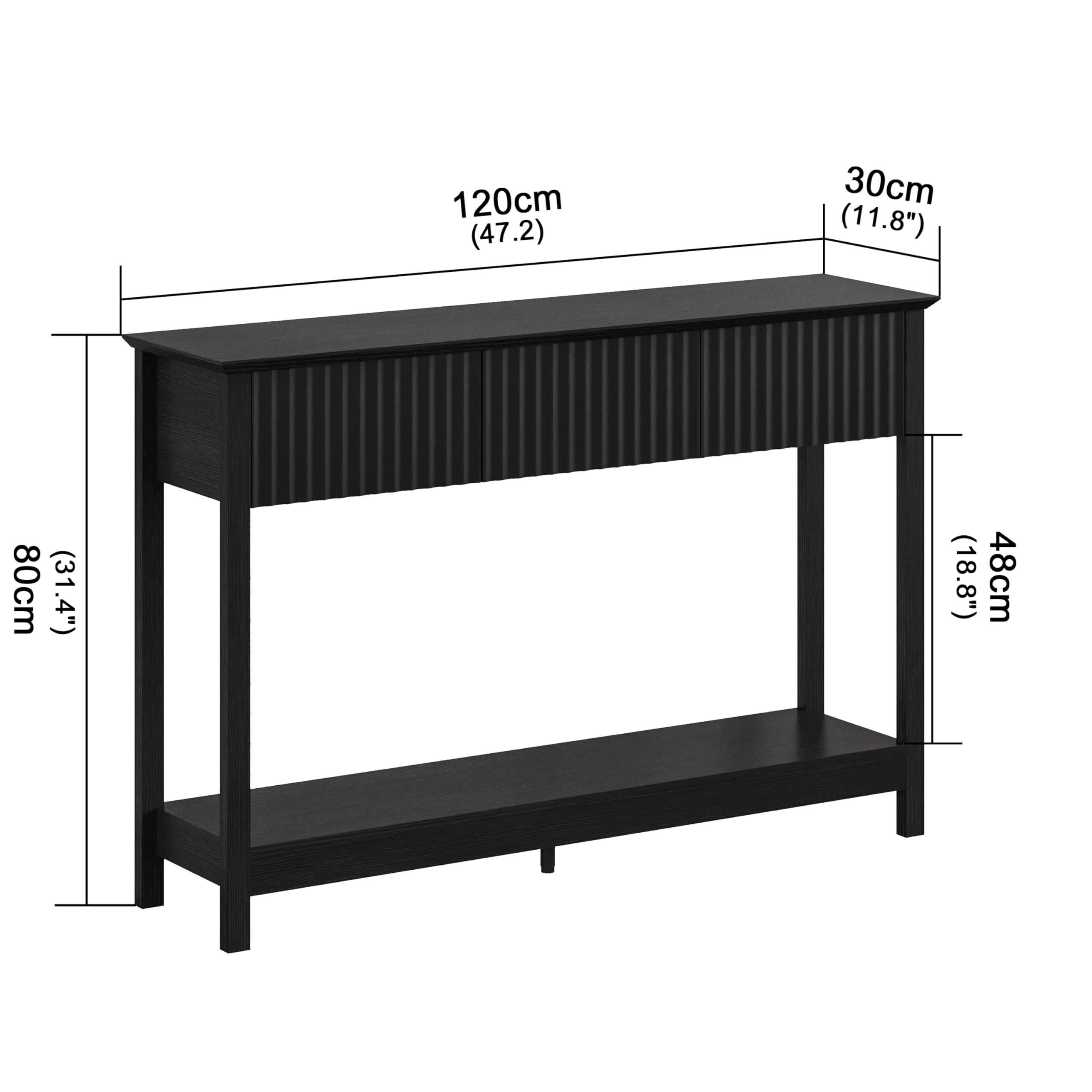 47" Fluted Console Table with 3 Drawers
