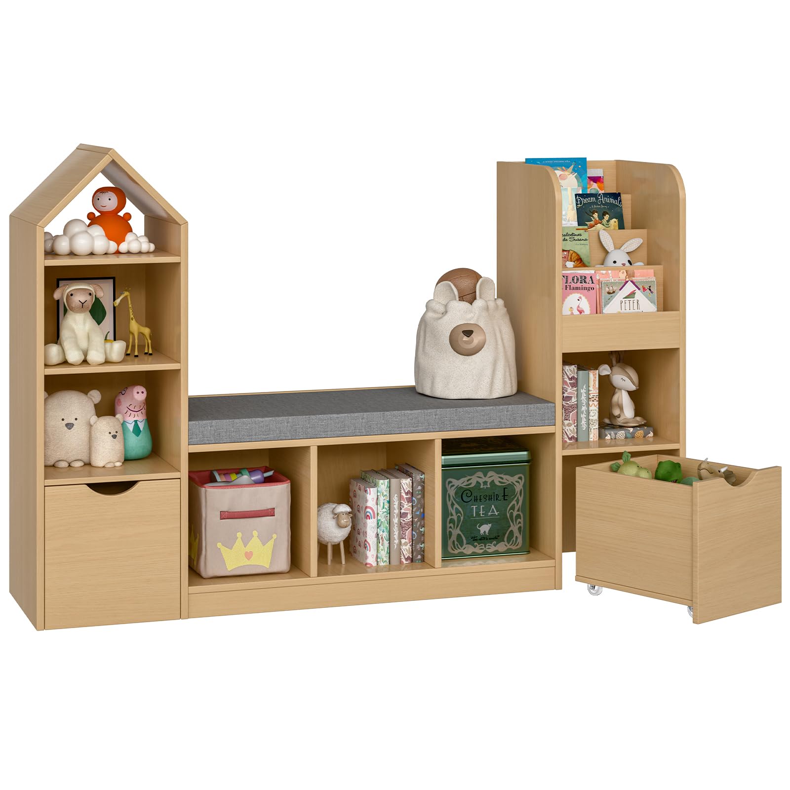 Kids Bookshelf with Reading Nook and Storage
