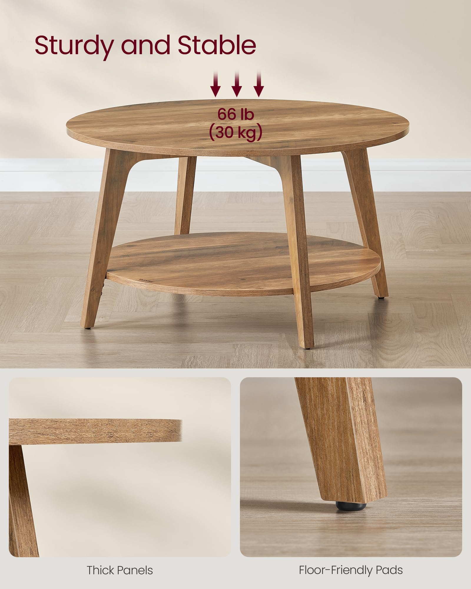 Round Coffee Table 2-Tier with Storage