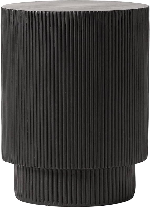 Modern Round Fiberstone Side Table - Weather-Resistant Outdoor Accent End Table