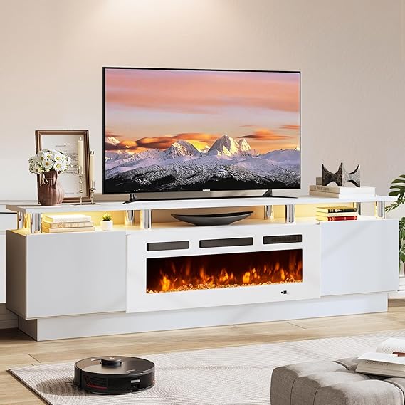 70" TV Stand with Electric Fireplace and Storage Cabinet