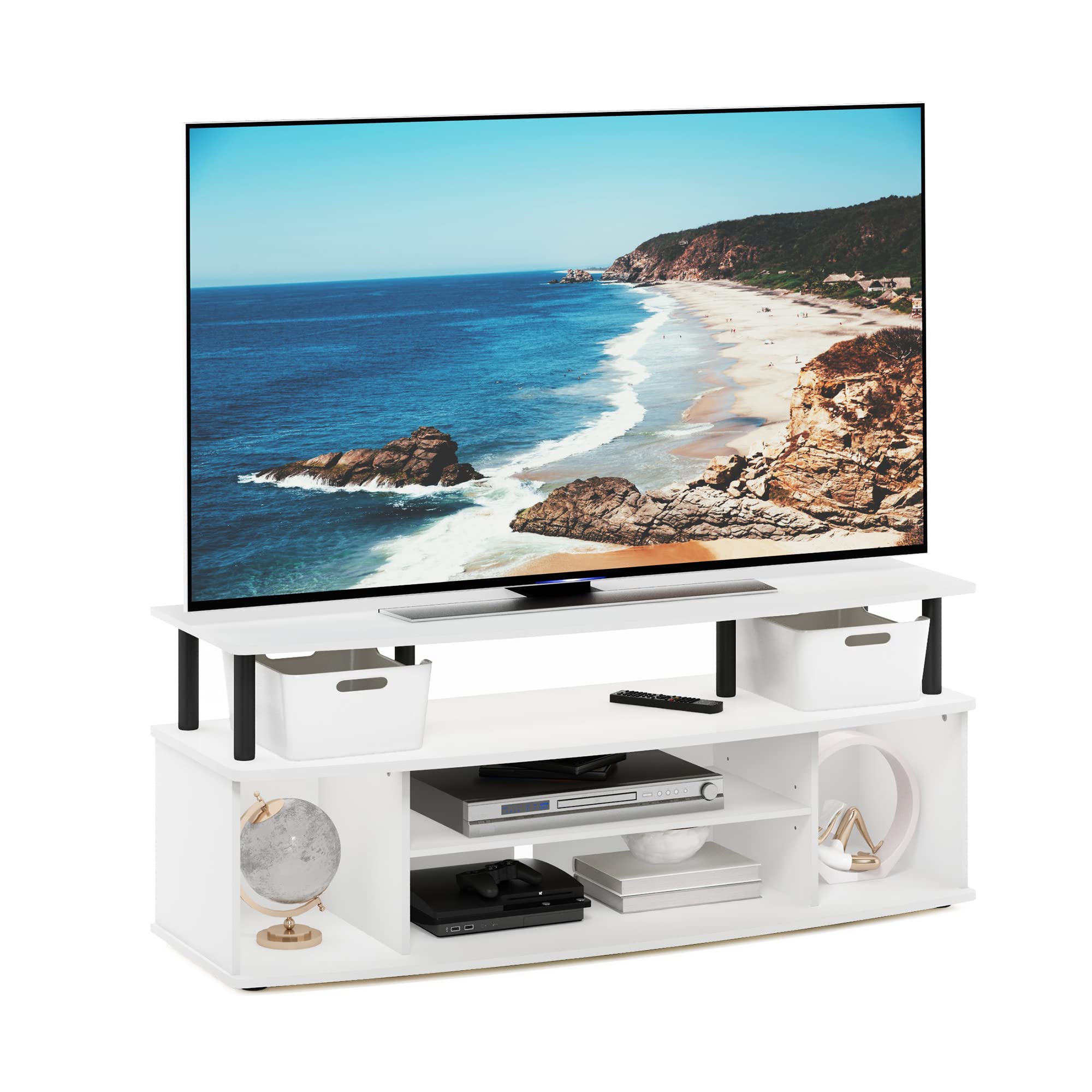 Large Entertainment Center TV Stand White Black