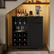 Fluted Coffee Bar Cabinet with Wine Rack & Glass Holder
