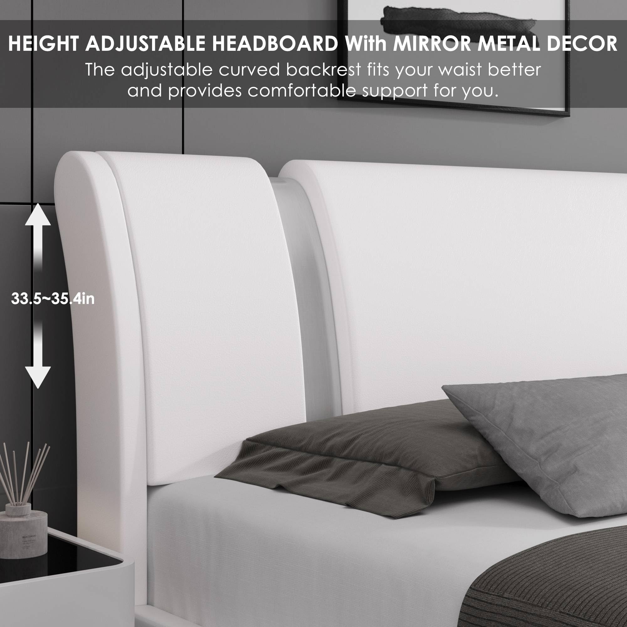 Modern Faux Leather Platform Bed Frame Queen