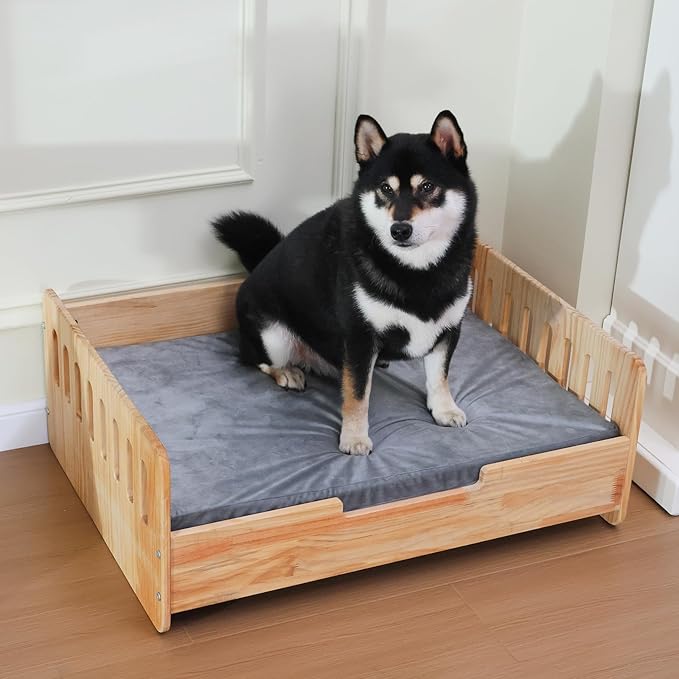 Elevated Dog Bed Frame with Mattress - Raised Wood Pet Sofa