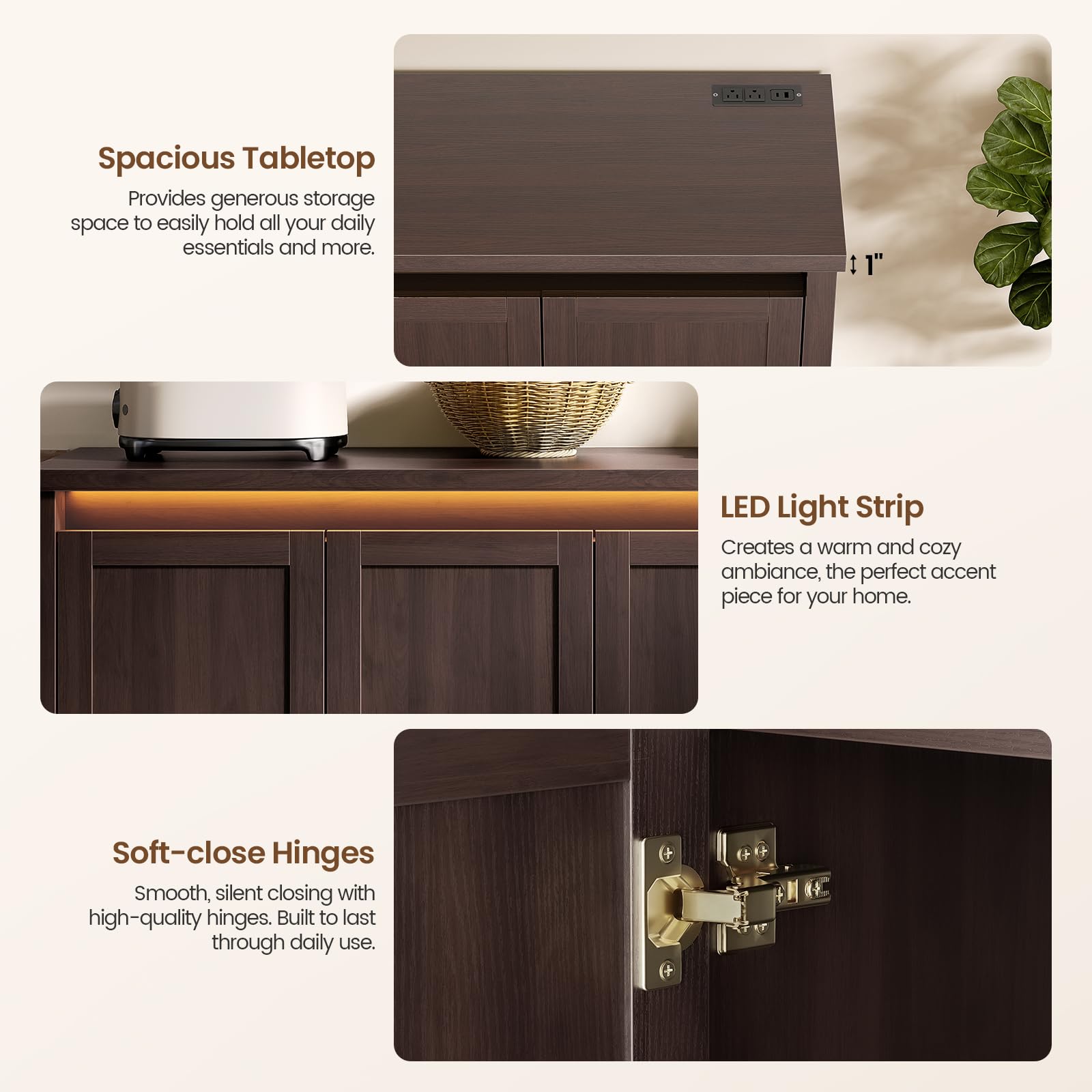 48" Storage Accent Cabinet with 4 Doors and Gold Lines