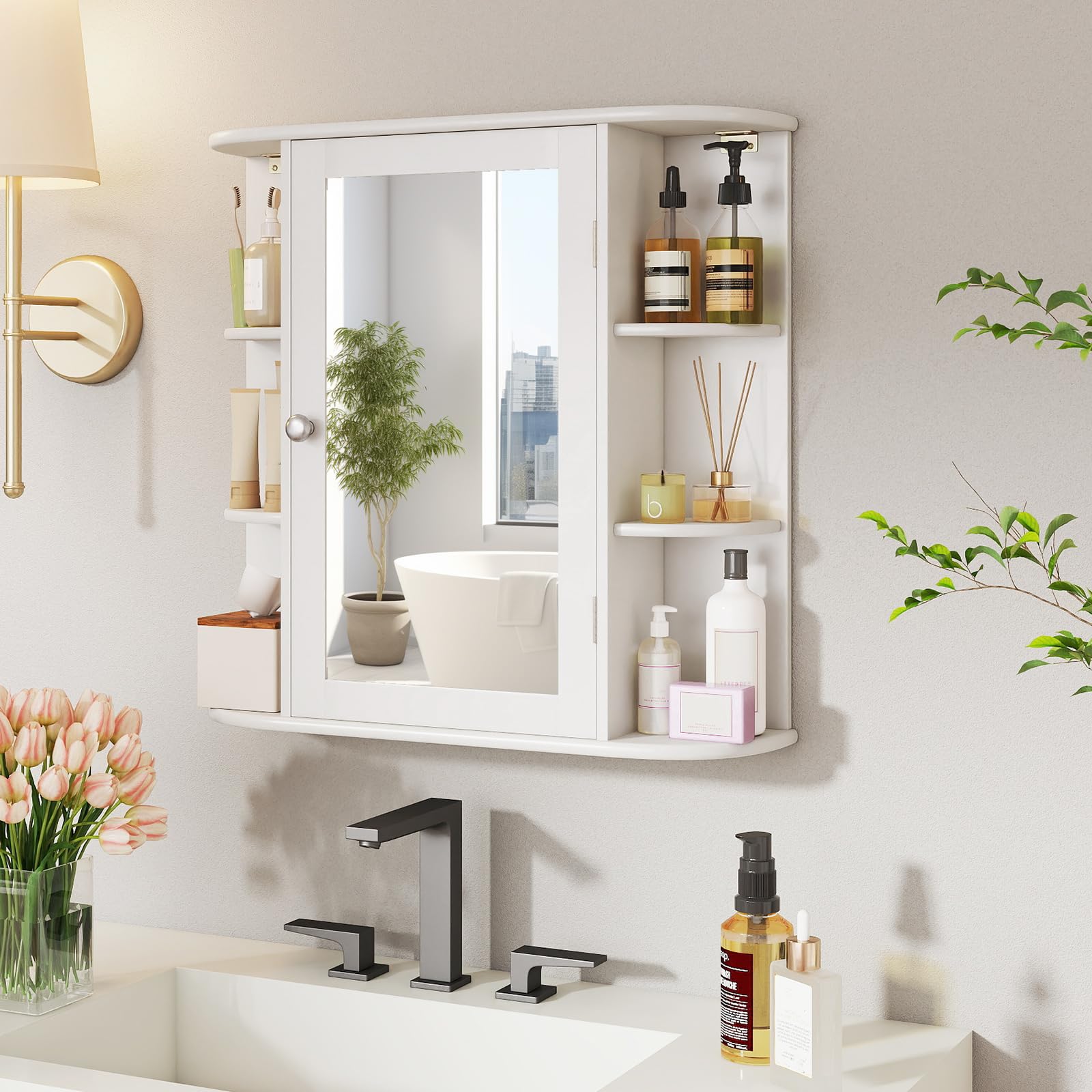 Bathroom Medicine Cabinet with Mirror Wall Mounted Storage Organizer