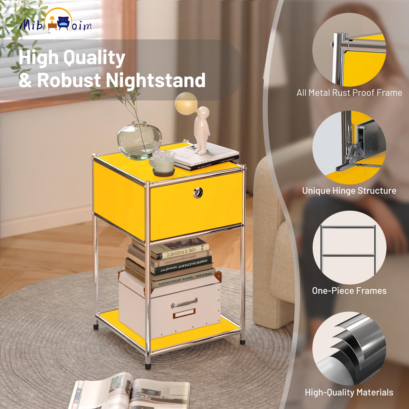 Yellow Night Stand with Drawers