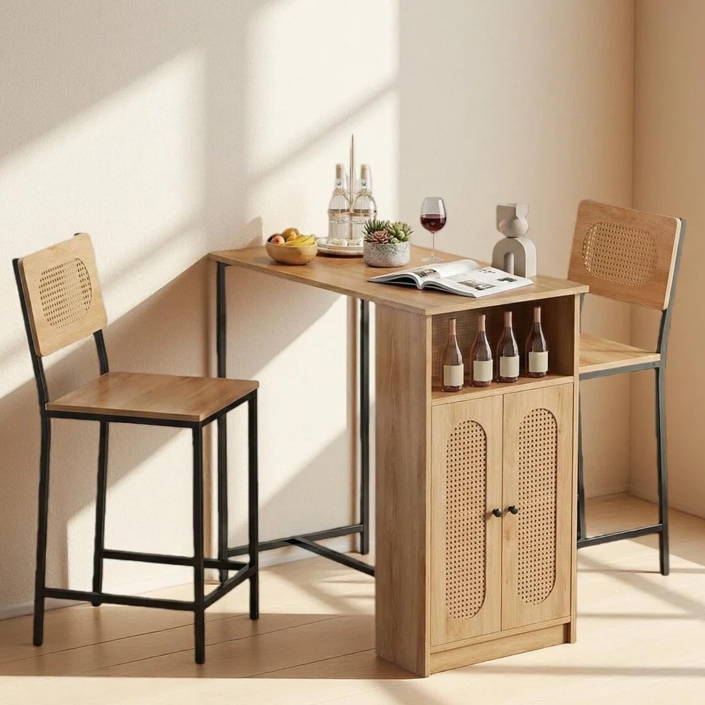 3-Piece Counter Height Bar Table Set with Storage