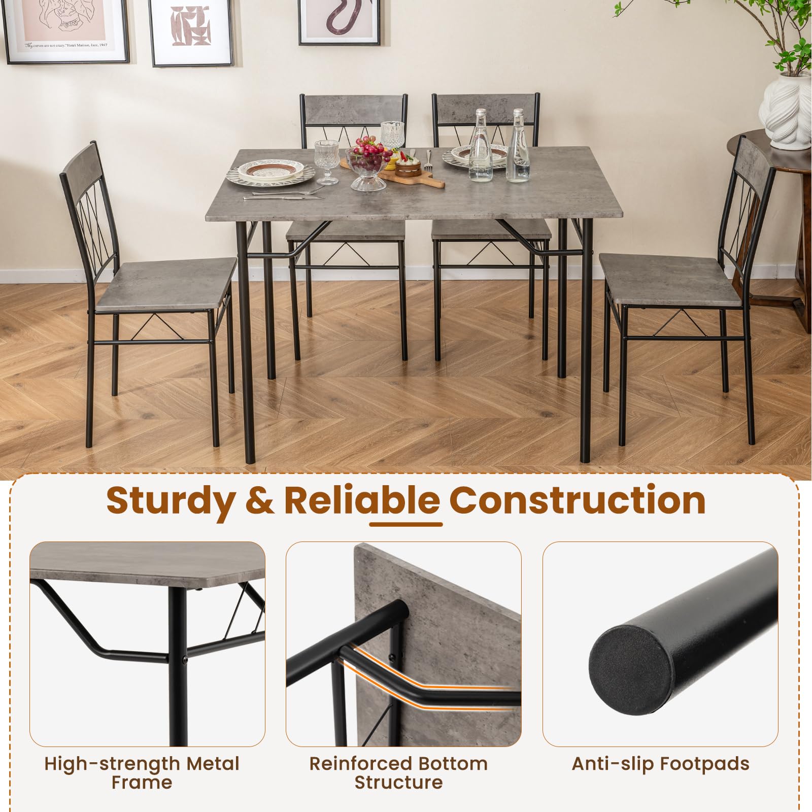 5-Piece Dining Table Set with Metal Frame