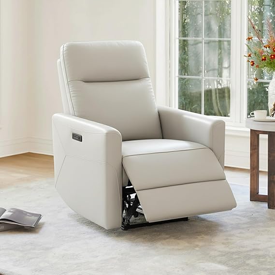 Genuine Leather Power Recliner Chair with Headrest
