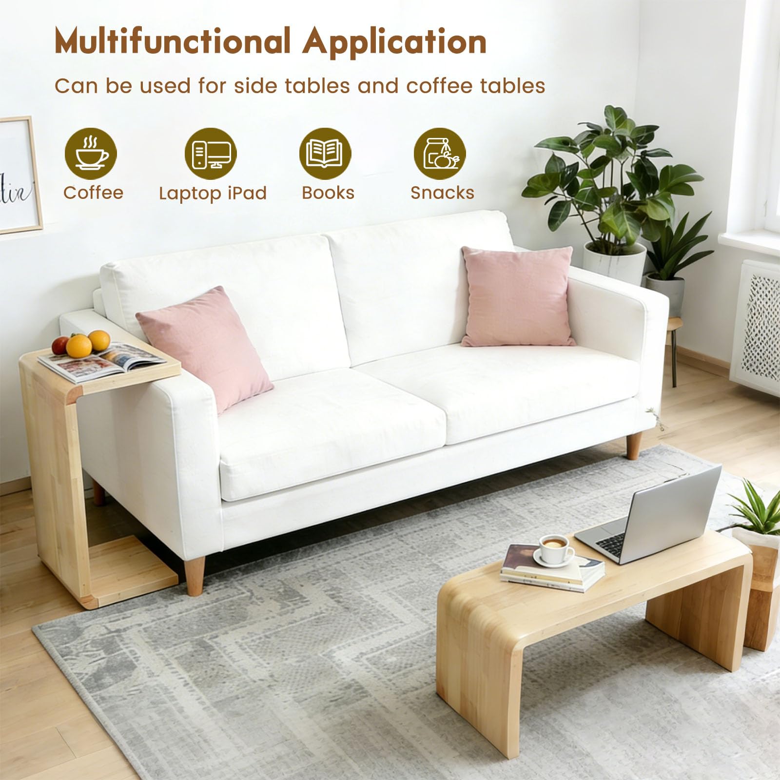 C-Shaped End Table Wooden Side Table