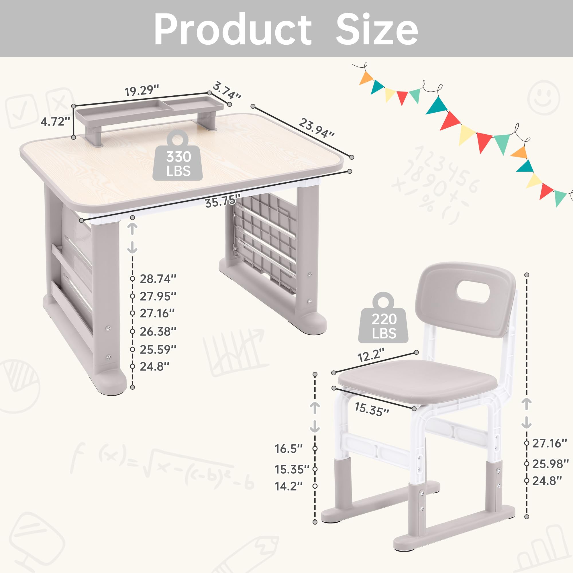 Height Adjustable Kids Desk and Chair Set