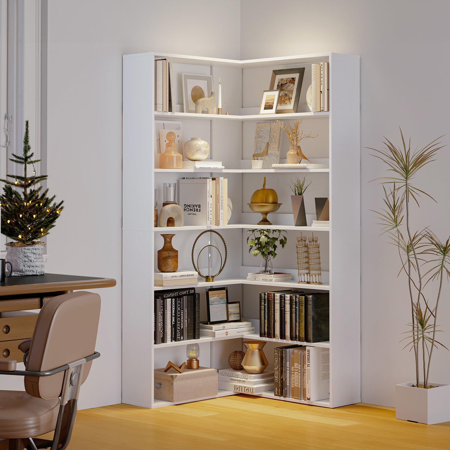 L-Shaped Corner Bookshelf 6-Tier Storage Display